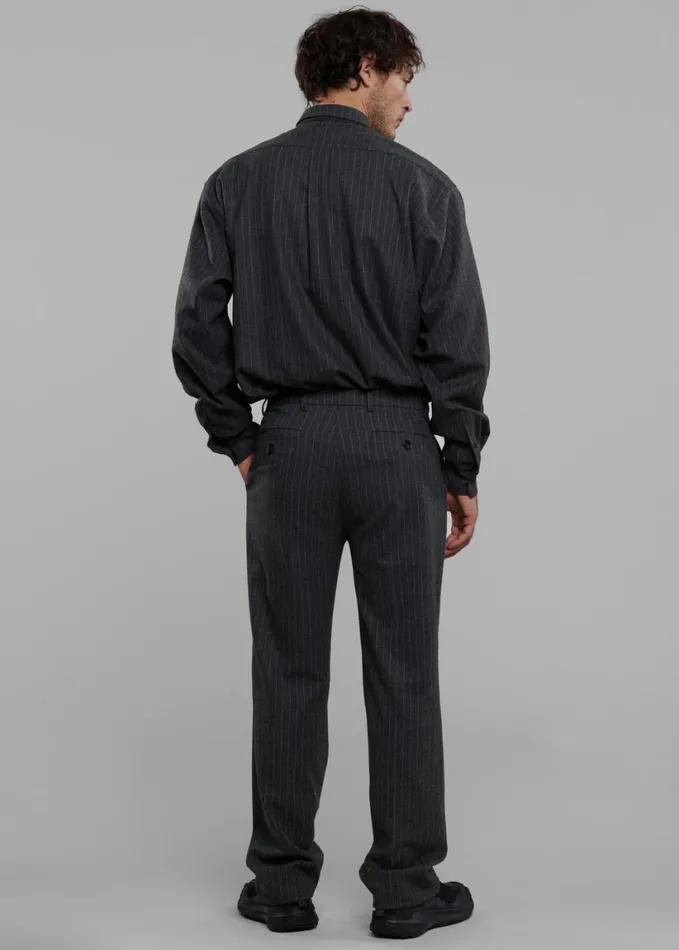 Clothing Men The Frankie Shop Mason Wool Button Up Shirt 8211 Dark GreyWhite Pinstripe
