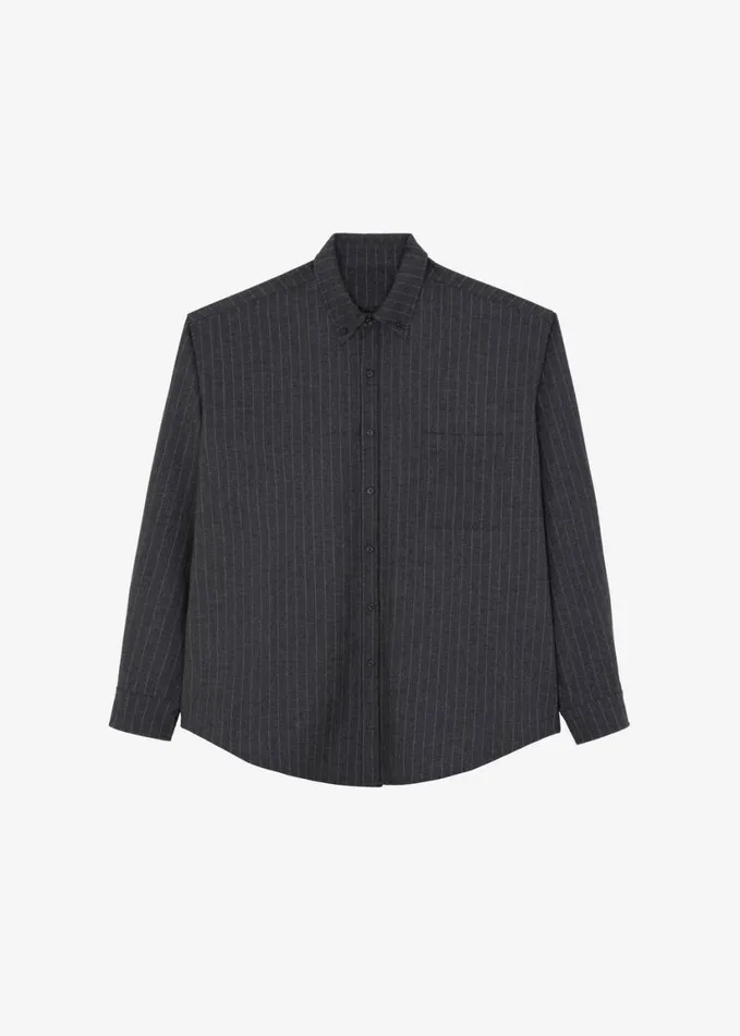 Clothing Men The Frankie Shop Mason Wool Button Up Shirt 8211 Dark GreyWhite Pinstripe