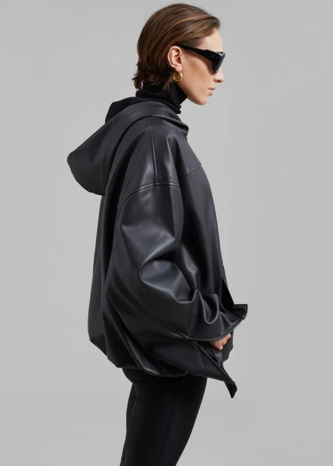 Clothing WomenMen The Frankie Shop Aston Faux Leather Hooded Pullover 8211 Black
