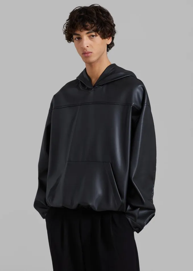 Clothing WomenMen The Frankie Shop Aston Faux Leather Hooded Pullover 8211 Black
