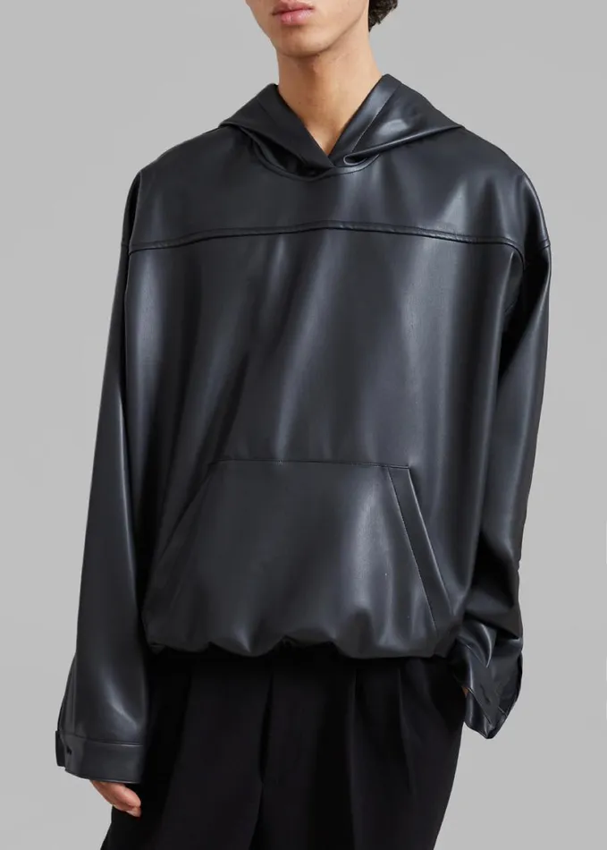 Clothing WomenMen The Frankie Shop Aston Faux Leather Hooded Pullover 8211 Black