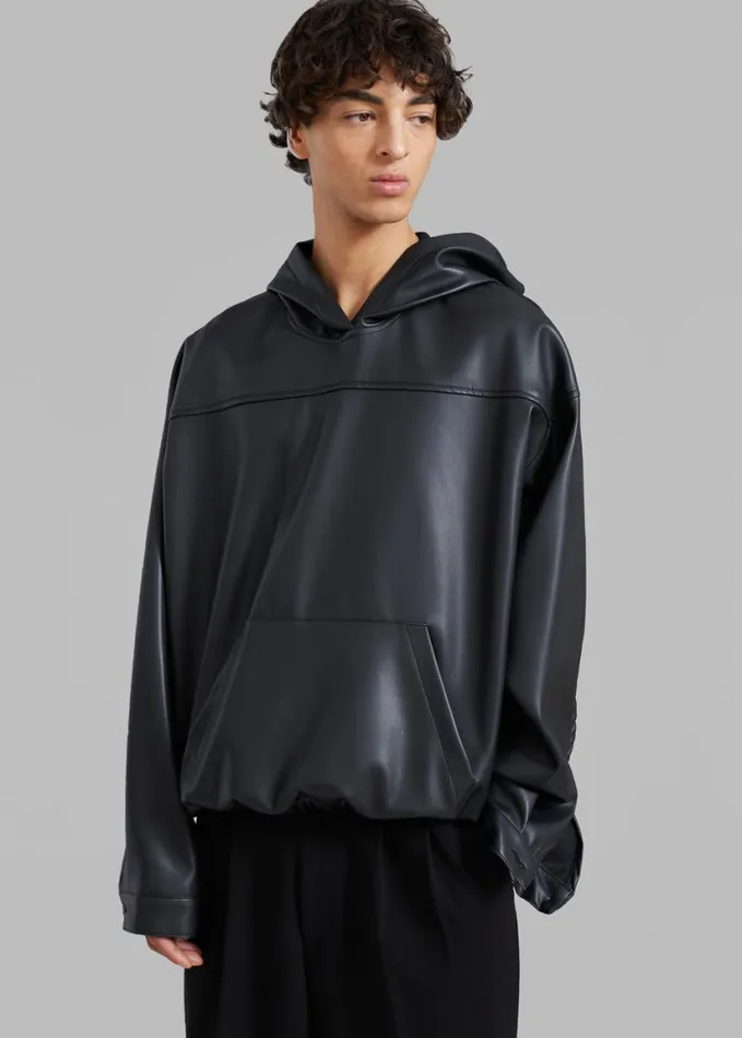 Clothing WomenMen The Frankie Shop Aston Faux Leather Hooded Pullover 8211 Black