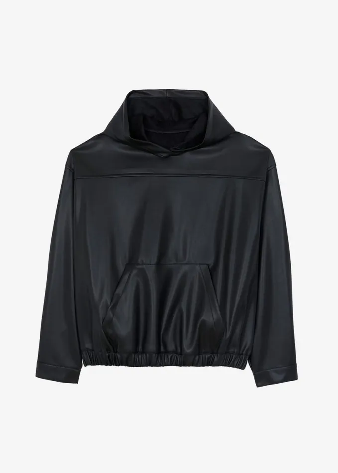 Clothing WomenMen The Frankie Shop Aston Faux Leather Hooded Pullover 8211 Black