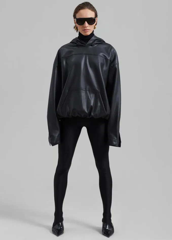 Clothing WomenMen The Frankie Shop Aston Faux Leather Hooded Pullover 8211 Black