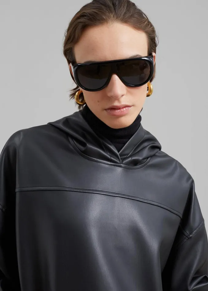 Clothing WomenMen The Frankie Shop Aston Faux Leather Hooded Pullover 8211 Black