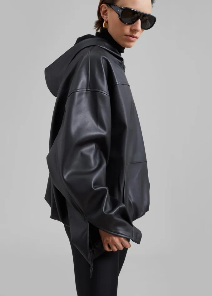 Clothing WomenMen The Frankie Shop Aston Faux Leather Hooded Pullover 8211 Black