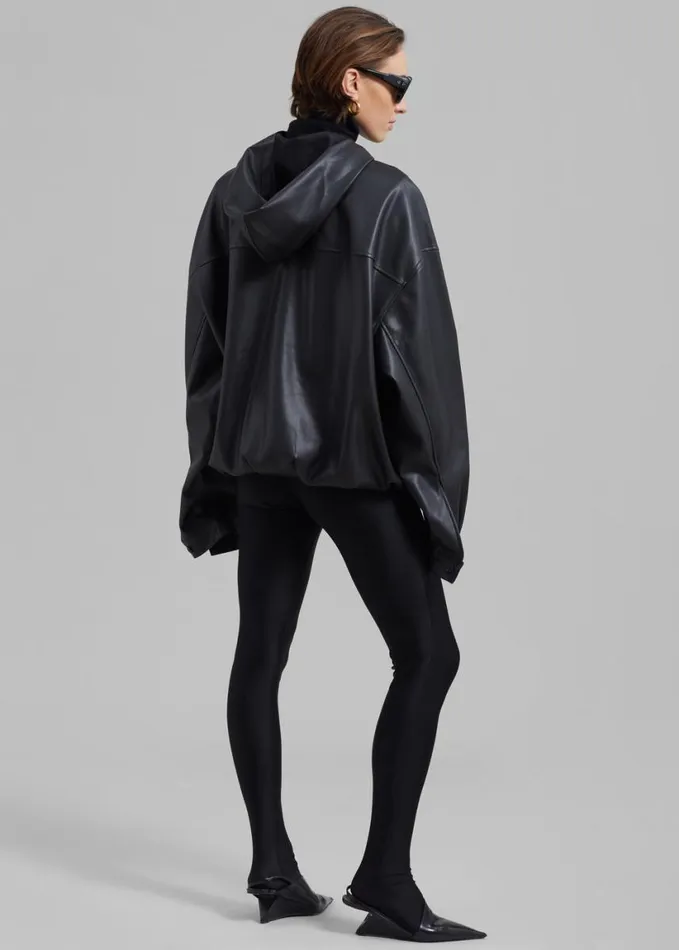 Clothing WomenMen The Frankie Shop Aston Faux Leather Hooded Pullover 8211 Black