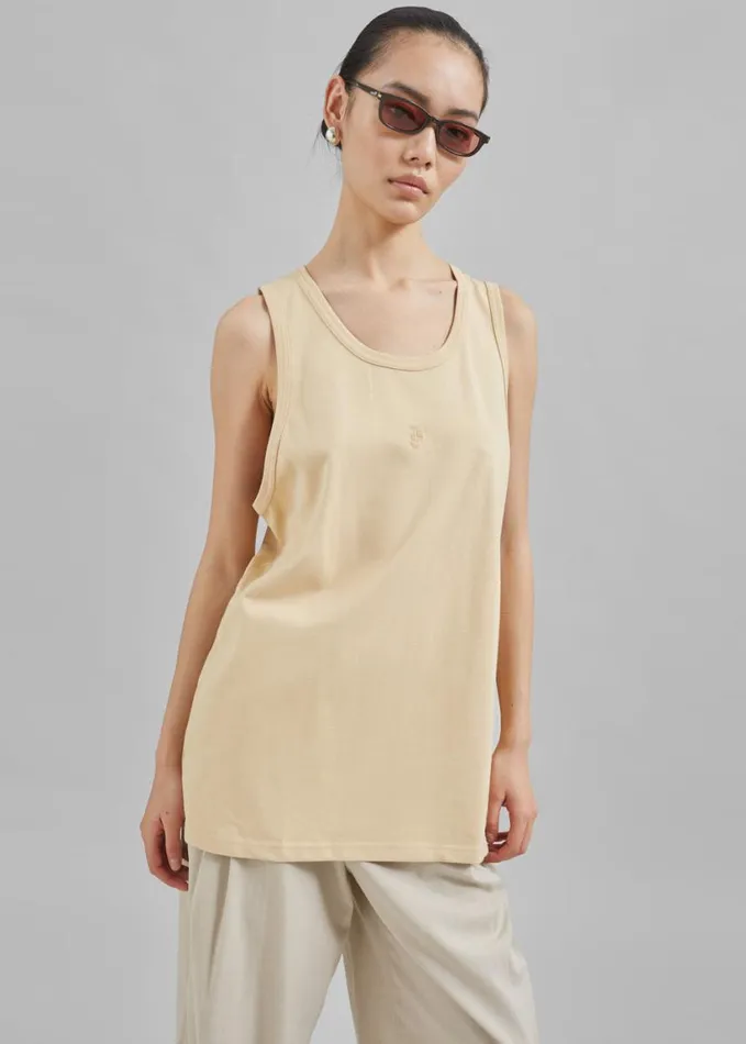 Clothing WomenMen The Frankie Shop Rexy Embroidered Tank Top 8211 Latte