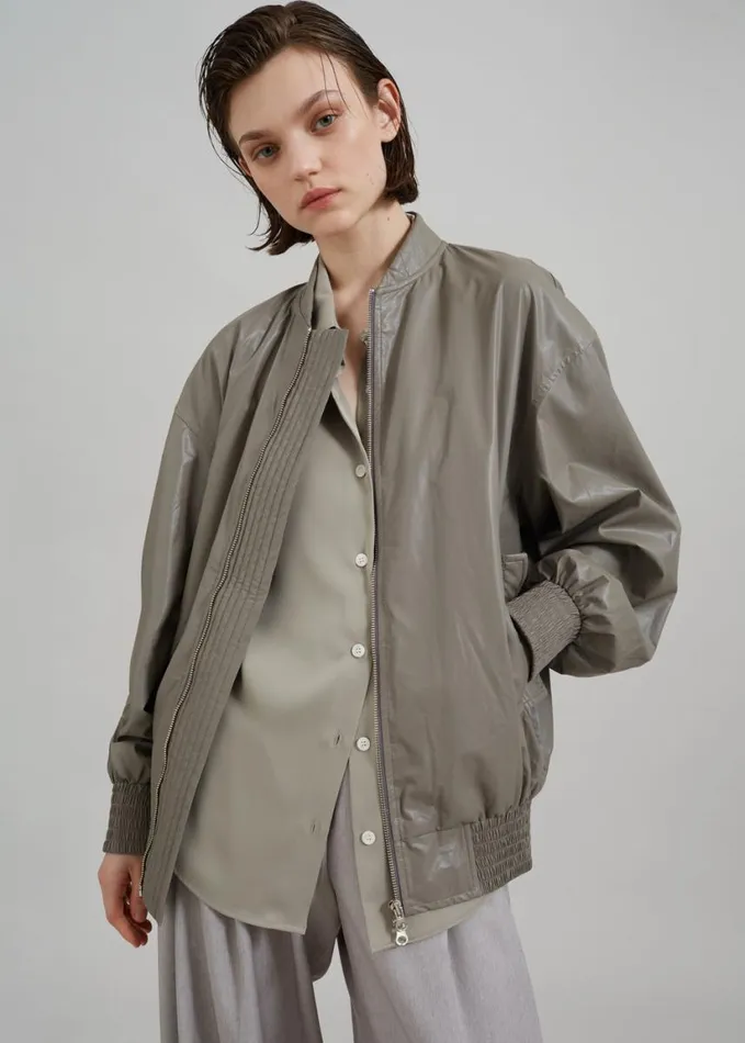 Clothing Women The Frankie Shop Amber Faux Leather Bomber 8211 Khaki