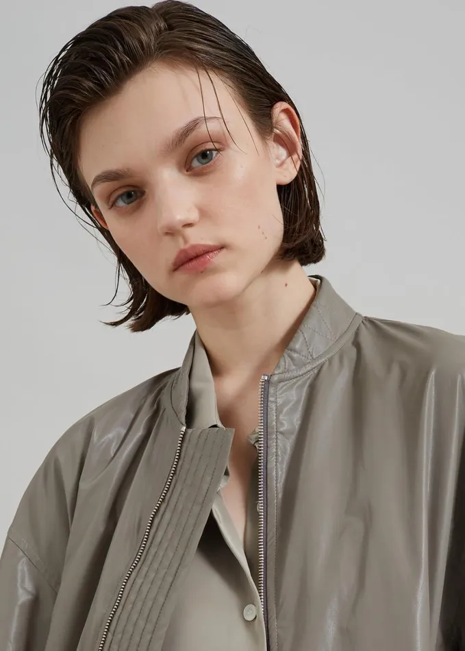 Clothing Women The Frankie Shop Amber Faux Leather Bomber 8211 Khaki