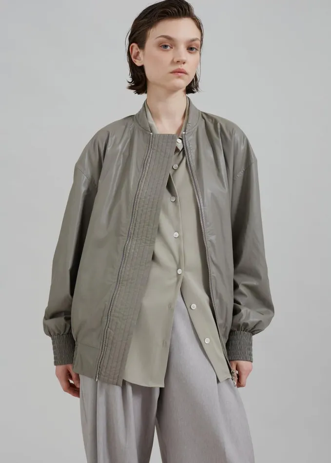Clothing Women The Frankie Shop Amber Faux Leather Bomber 8211 Khaki