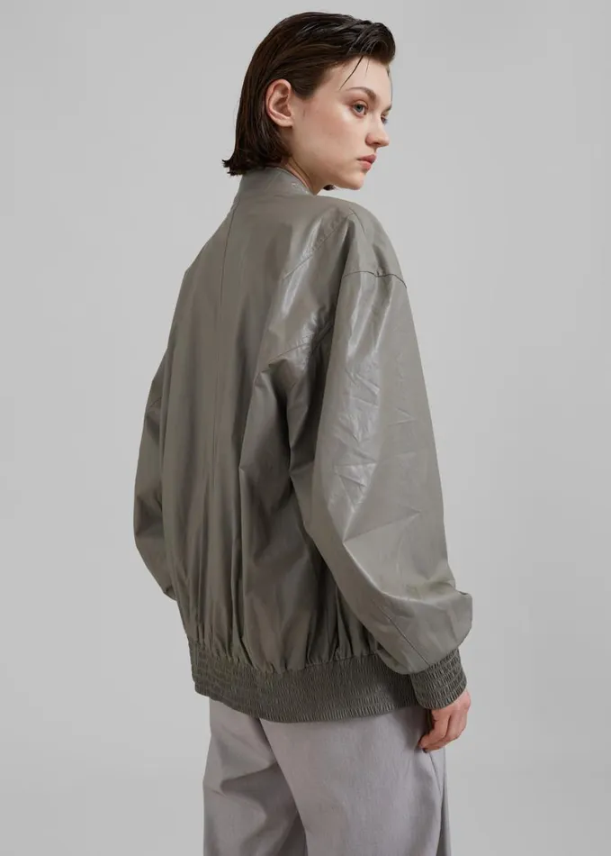 Clothing Women The Frankie Shop Amber Faux Leather Bomber 8211 Khaki