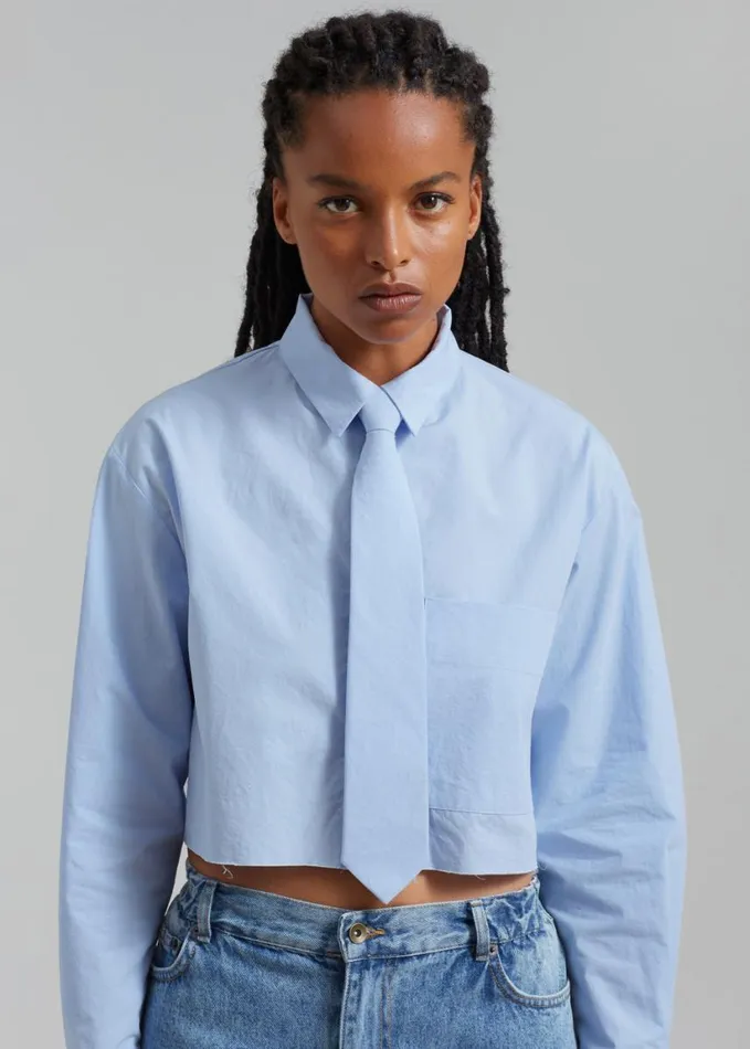 Clothing Women The Frankie Shop Annie Necktie Shirt 8211 Sky
