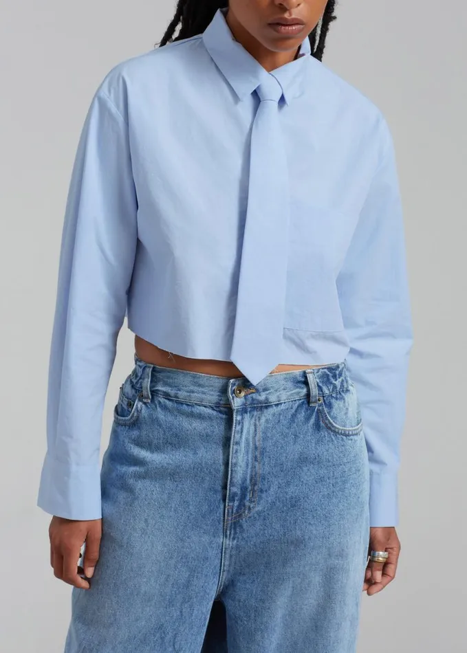Clothing Women The Frankie Shop Annie Necktie Shirt 8211 Sky