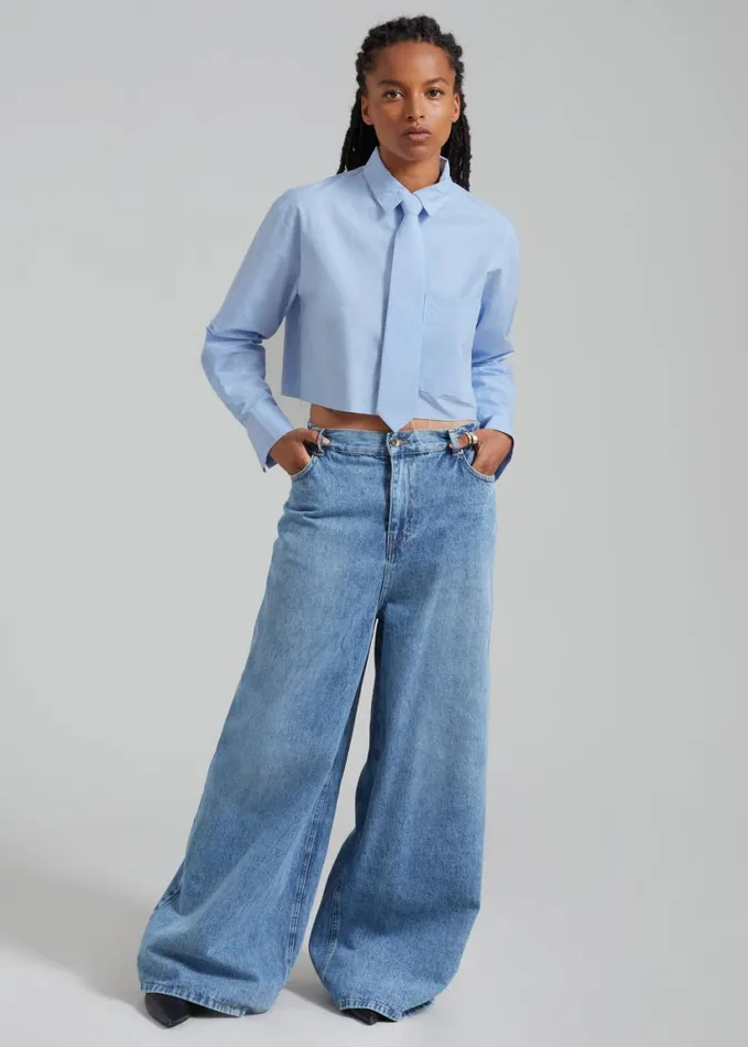 Clothing Women The Frankie Shop Annie Necktie Shirt 8211 Sky