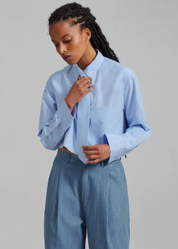 Clothing Women The Frankie Shop Annie Necktie Shirt 8211 Sky