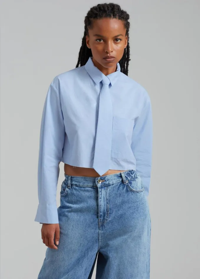 Clothing Women The Frankie Shop Annie Necktie Shirt 8211 Sky