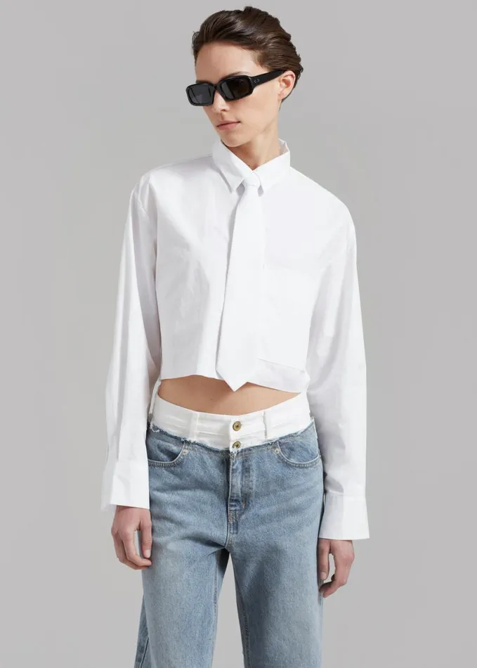 Clothing Women The Frankie Shop Annie Necktie Shirt 8211 White