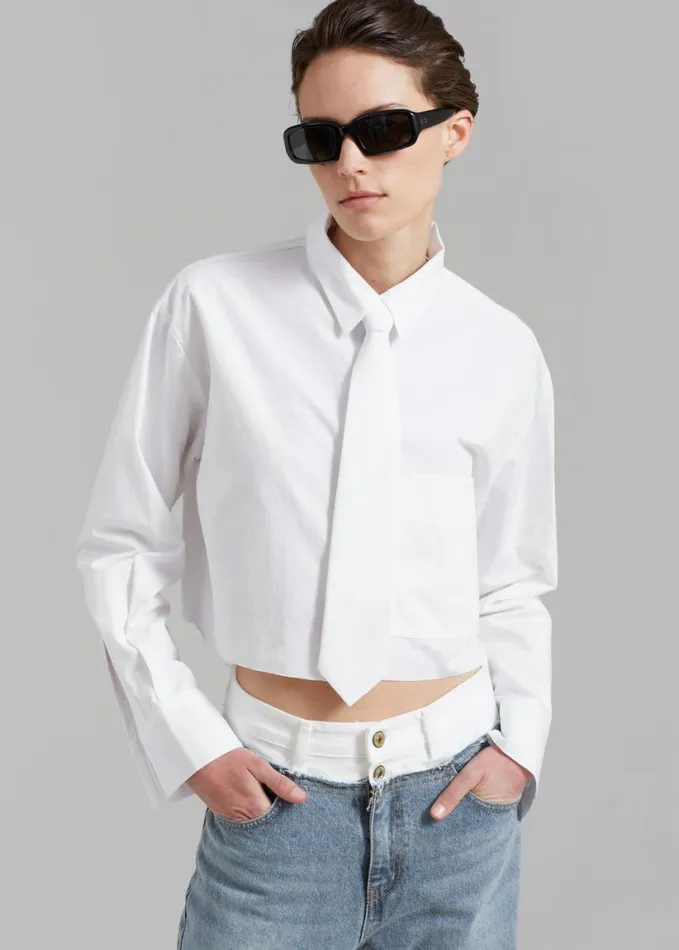 Clothing Women The Frankie Shop Annie Necktie Shirt 8211 White