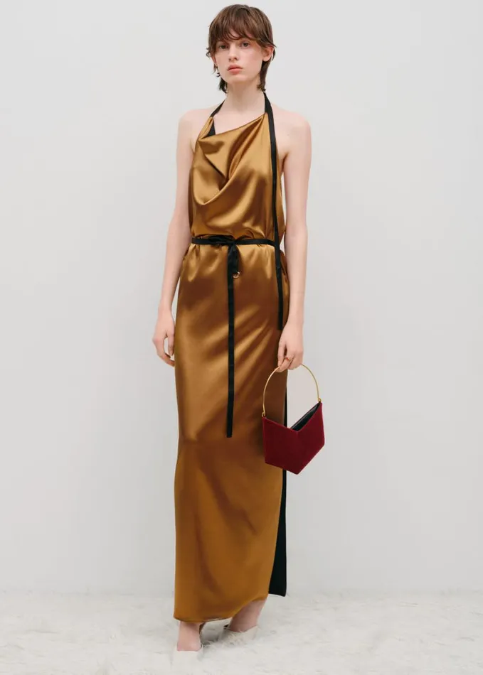 Clothing Women The Frankie Shop Bevza Apron Long Dress 8211 GoldBlack