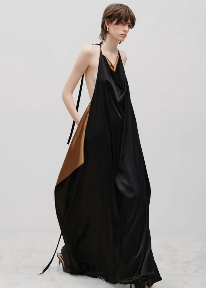 Clothing Women The Frankie Shop Bevza Apron Long Dress 8211 GoldBlack