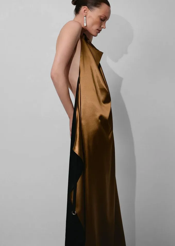 Clothing Women The Frankie Shop Bevza Apron Long Dress 8211 GoldBlack