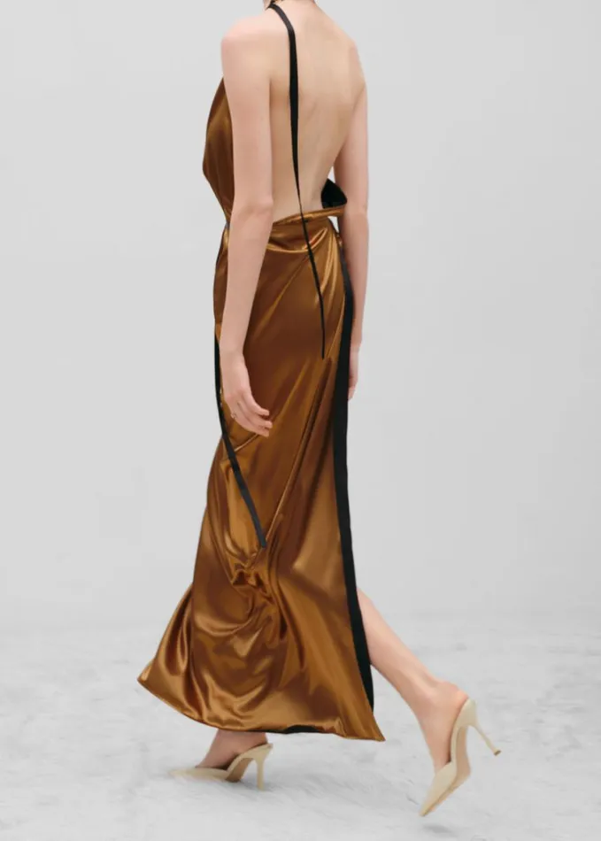Clothing Women The Frankie Shop Bevza Apron Long Dress 8211 GoldBlack