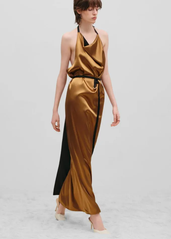 Clothing Women The Frankie Shop Bevza Apron Long Dress 8211 GoldBlack