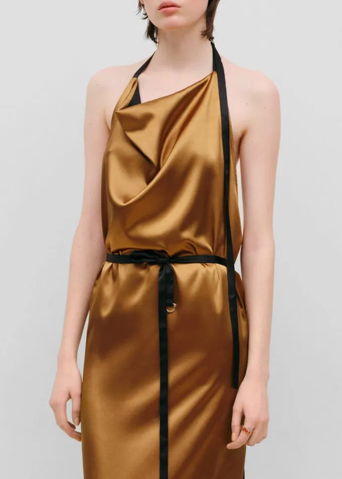 Clothing Women The Frankie Shop Bevza Apron Long Dress 8211 GoldBlack
