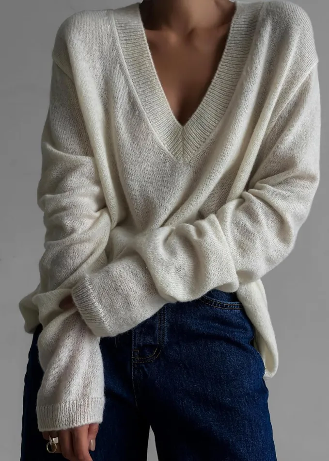 Clothing Women The Frankie Shop Brayden V Neck Sweater 8211 Cream
