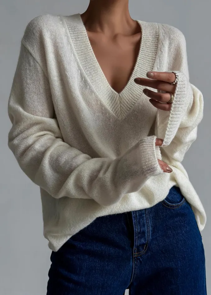 Clothing Women The Frankie Shop Brayden V Neck Sweater 8211 Cream