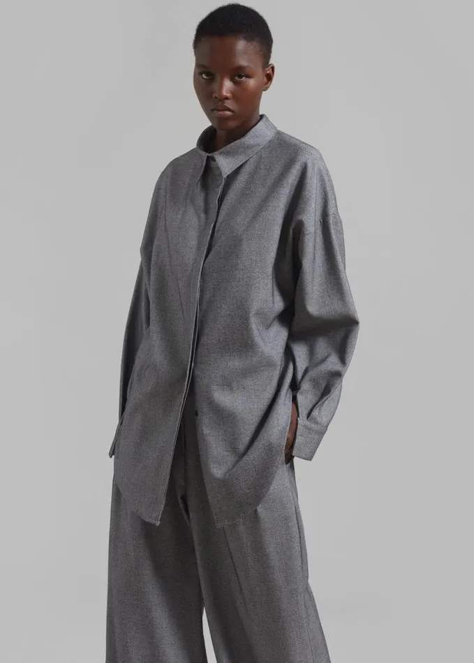 Clothing Women The Frankie Shop Casey Reversible Button Up Shirt 8211 Grey