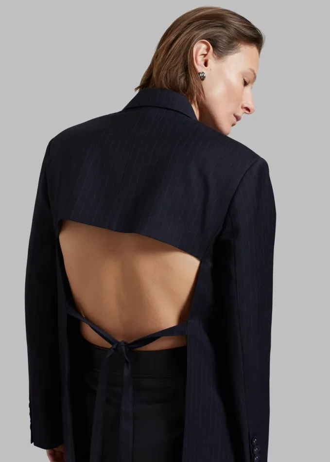 Clothing Women The Frankie Shop Cedric Open Back Blazer 8211 Navy Stripe
