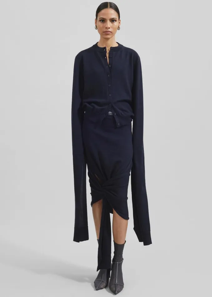 Clothing Women The Frankie Shop Coperni Knotted Sleeved Cardigan 8211 Blue
