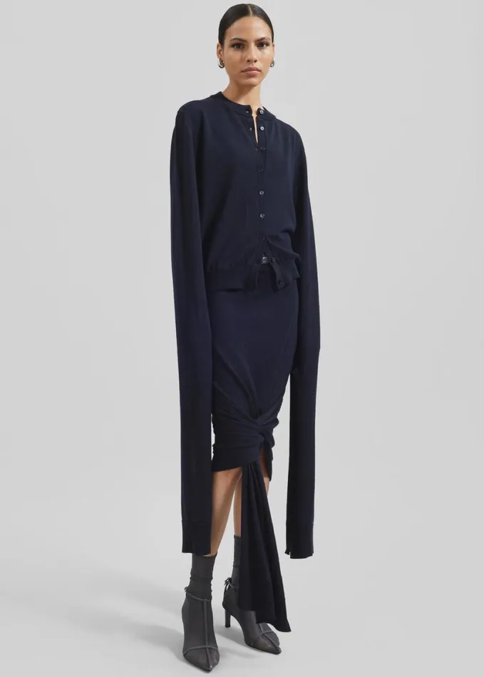 Clothing Women The Frankie Shop Coperni Knotted Sleeved Cardigan 8211 Blue
