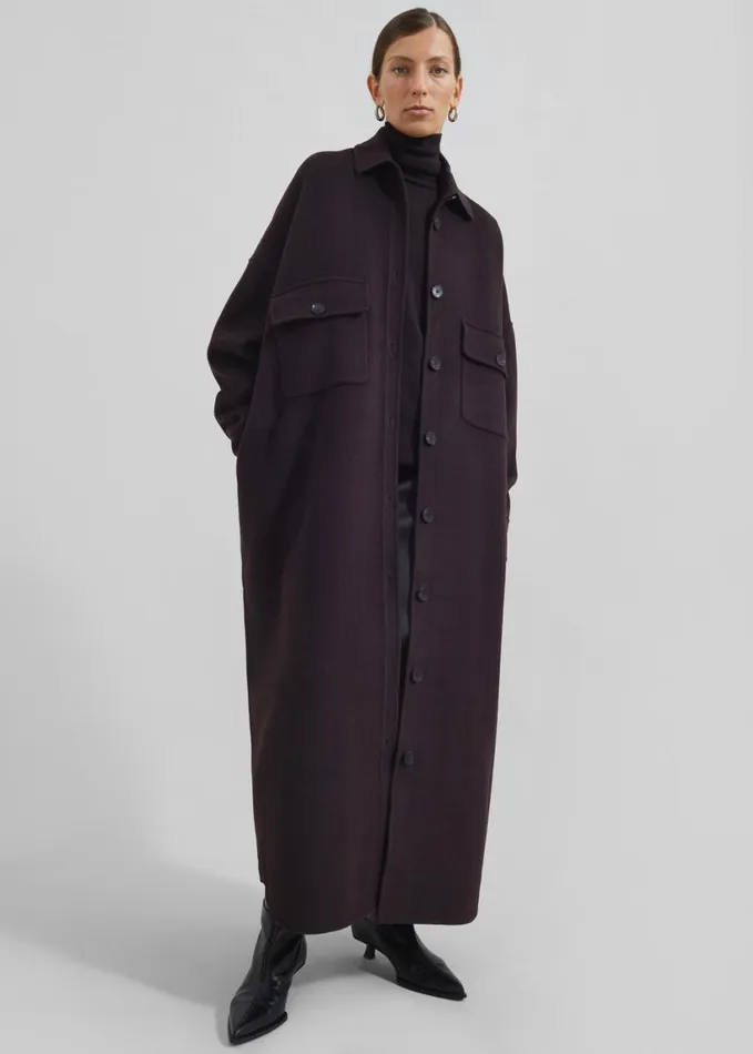 Clothing Women The Frankie Shop Dallas Wool Overcoat 8211 Dark Plum