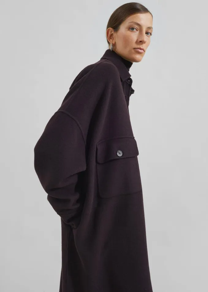 Clothing Women The Frankie Shop Dallas Wool Overcoat 8211 Dark Plum