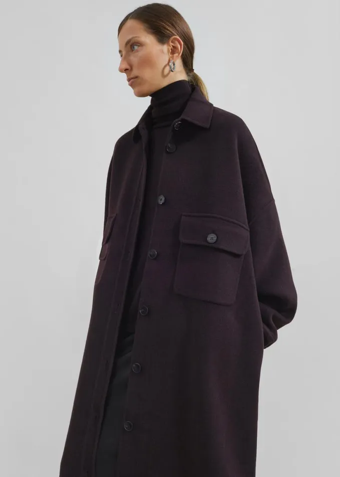 Clothing Women The Frankie Shop Dallas Wool Overcoat 8211 Dark Plum