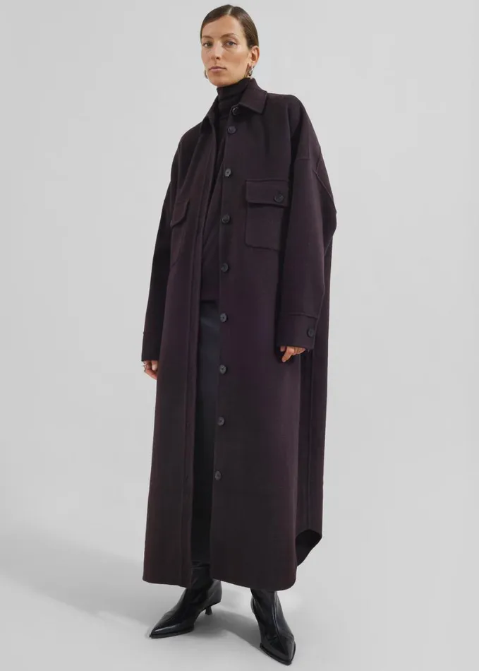 Clothing Women The Frankie Shop Dallas Wool Overcoat 8211 Dark Plum