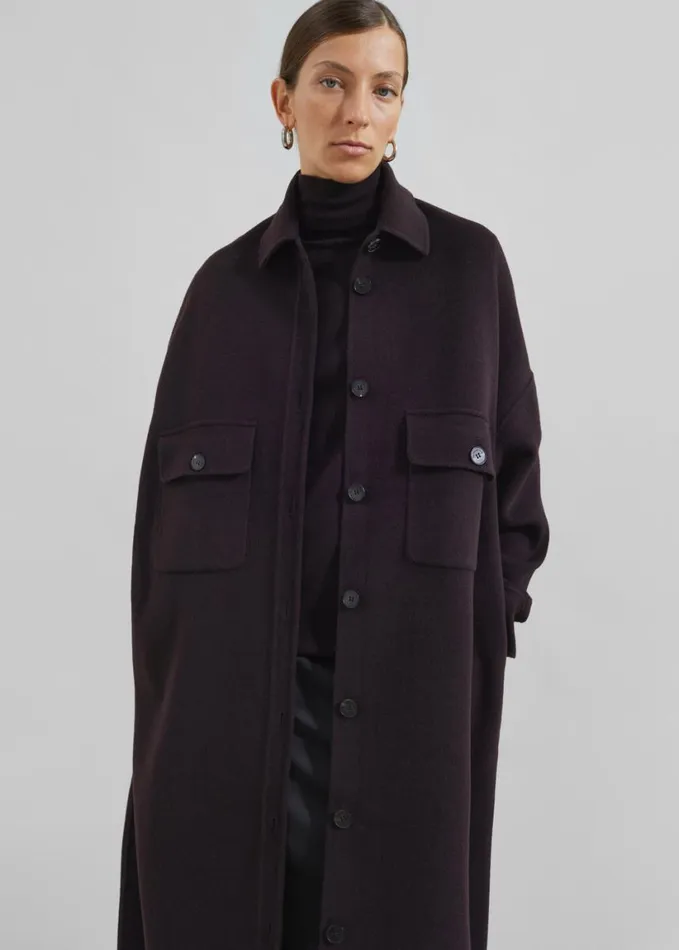 Clothing Women The Frankie Shop Dallas Wool Overcoat 8211 Dark Plum