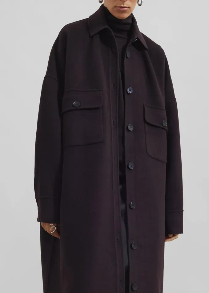 Clothing Women The Frankie Shop Dallas Wool Overcoat 8211 Dark Plum