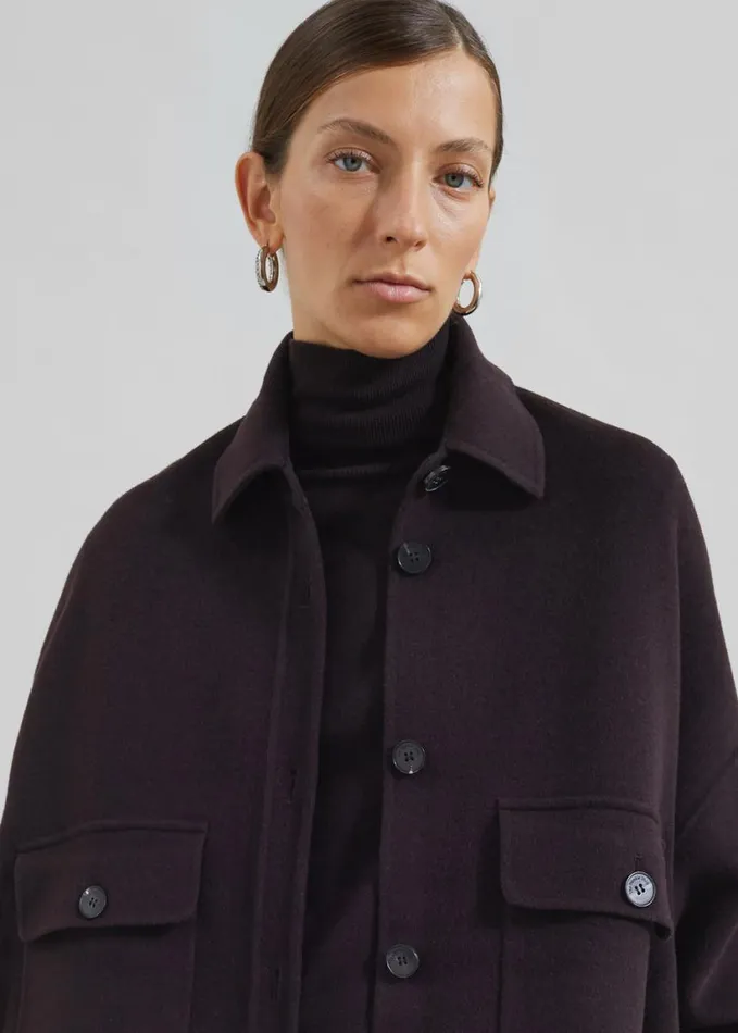 Clothing Women The Frankie Shop Dallas Wool Overcoat 8211 Dark Plum