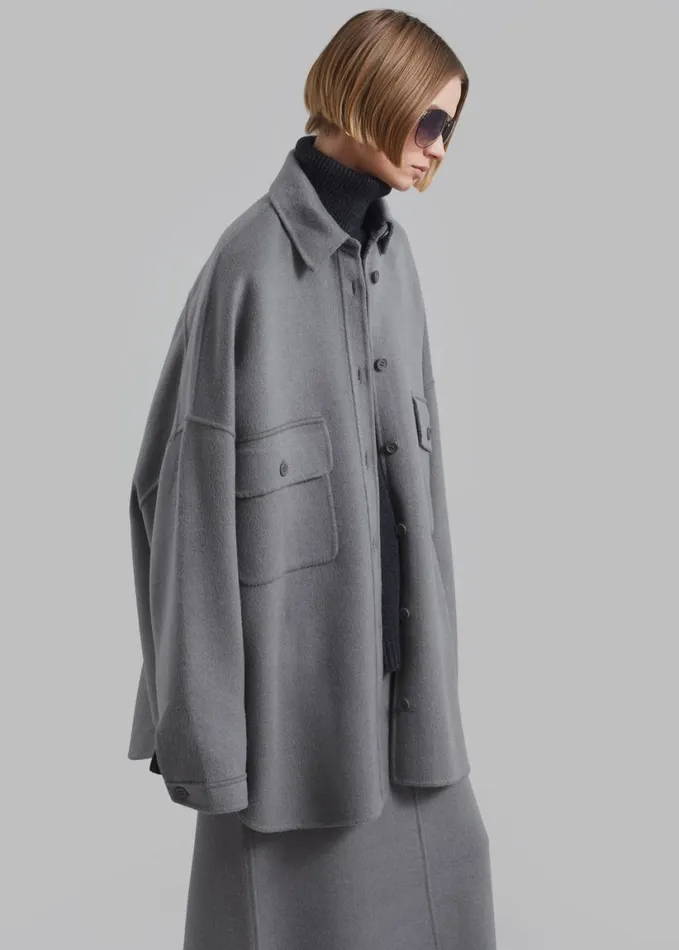 Clothing Women The Frankie Shop Dallas Wool Overshirt 8211 Grey