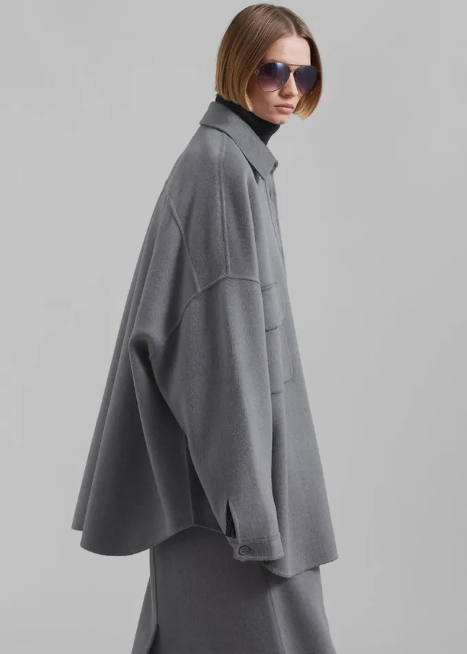 Clothing Women The Frankie Shop Dallas Wool Overshirt 8211 Grey