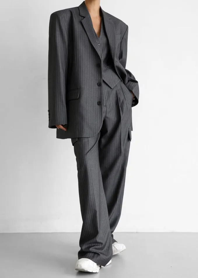 Clothing Women The Frankie Shop Elise Blazer 8211 GreyWhite Pinstripe