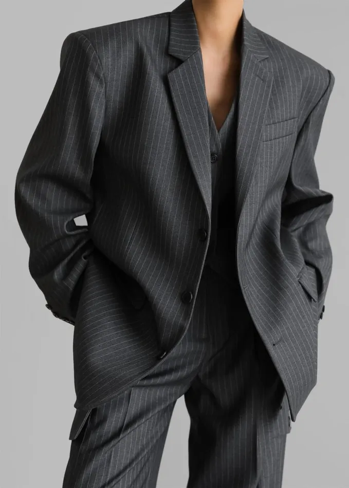 Clothing Women The Frankie Shop Elise Blazer 8211 GreyWhite Pinstripe
