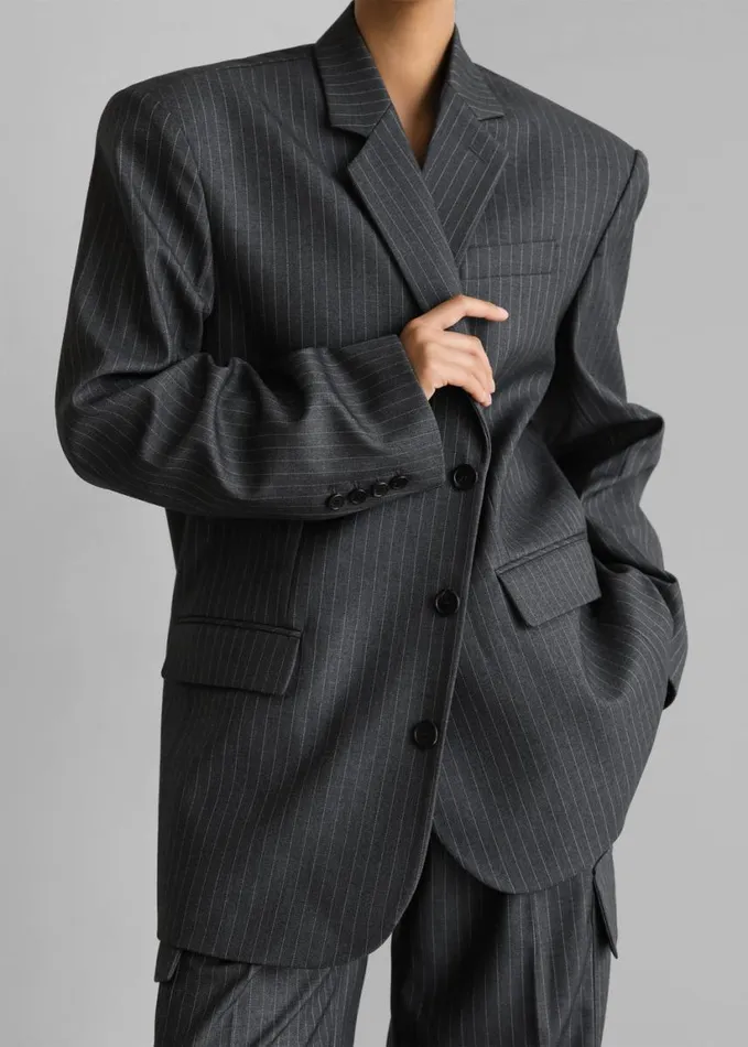 Clothing Women The Frankie Shop Elise Blazer 8211 GreyWhite Pinstripe