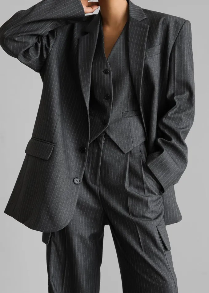 Clothing Women The Frankie Shop Elise Blazer 8211 GreyWhite Pinstripe