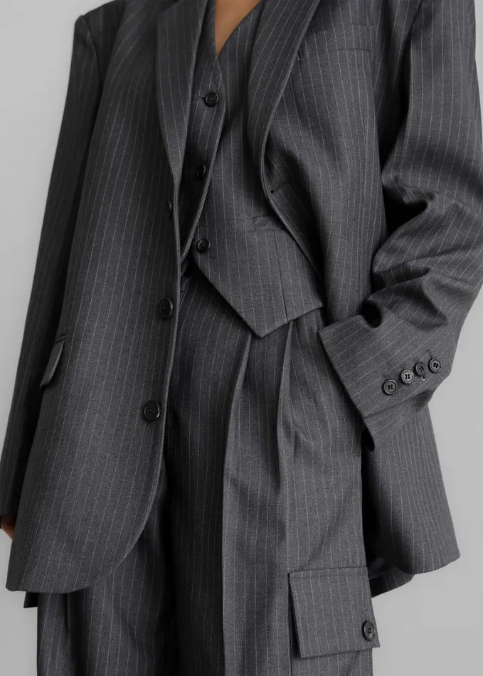 Clothing Women The Frankie Shop Elise Blazer 8211 GreyWhite Pinstripe