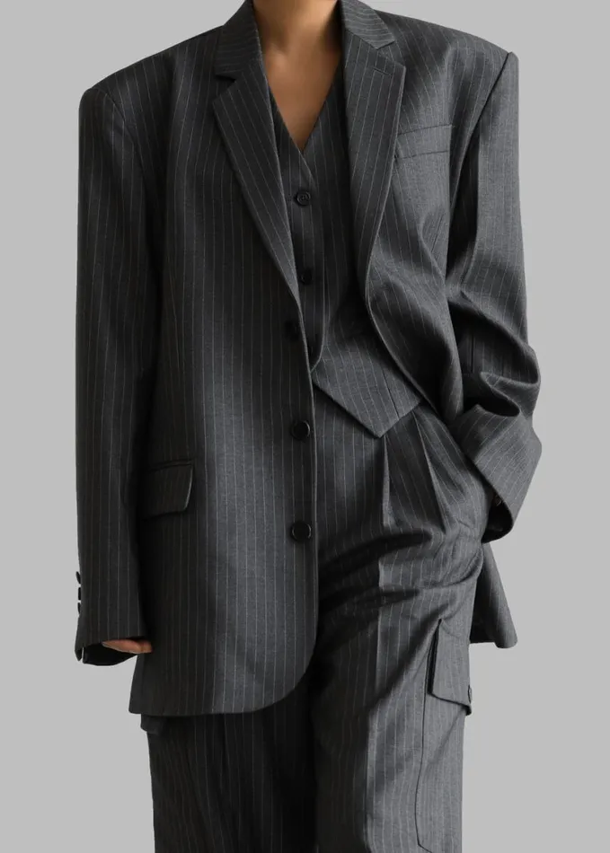 Clothing Women The Frankie Shop Elise Blazer 8211 GreyWhite Pinstripe